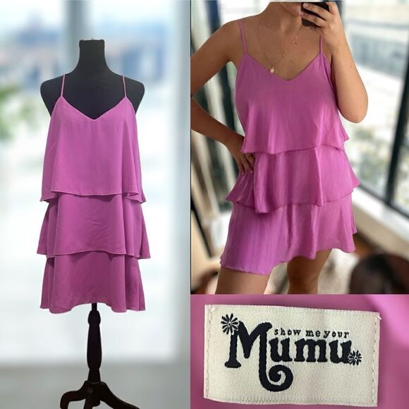 Show Me Your Mumu Womens Ruffle Tiered Spaghetti Strap Mini Barbie Pink Size S - Picture 1 of 14